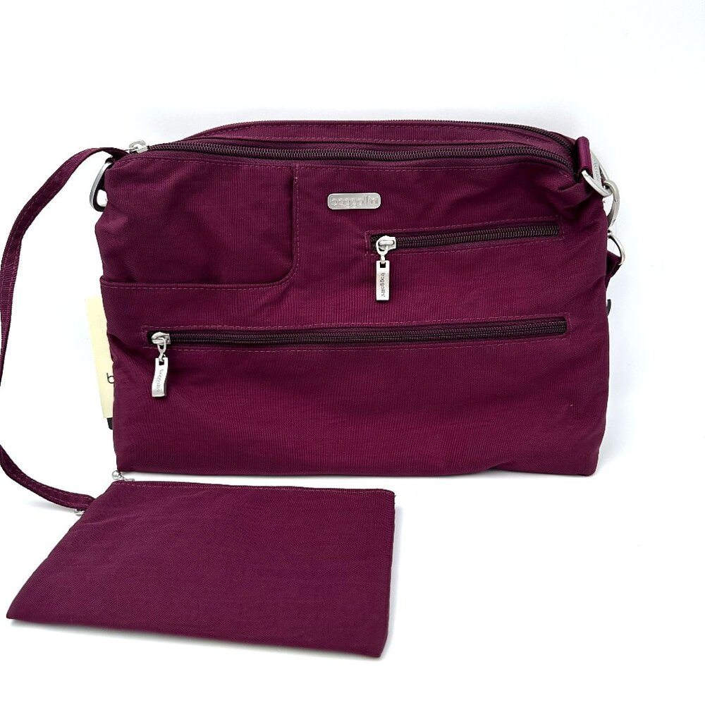 Baggallini RFID Tablet Crossbody Bag Plum Purple Lightweight Travel Purse